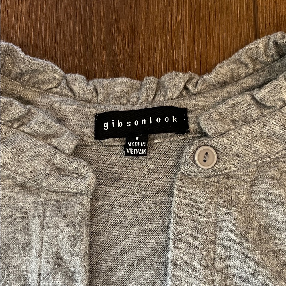 Heather Gray Ruffle Neck Button Cardigan - Picture 2 of 5